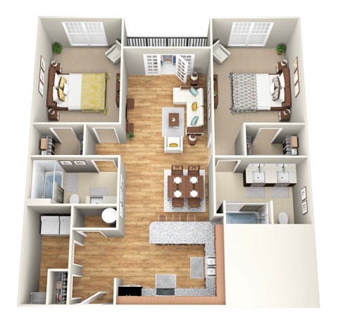 Floor plan for 2 beds, 2 baths, 1102 sqft